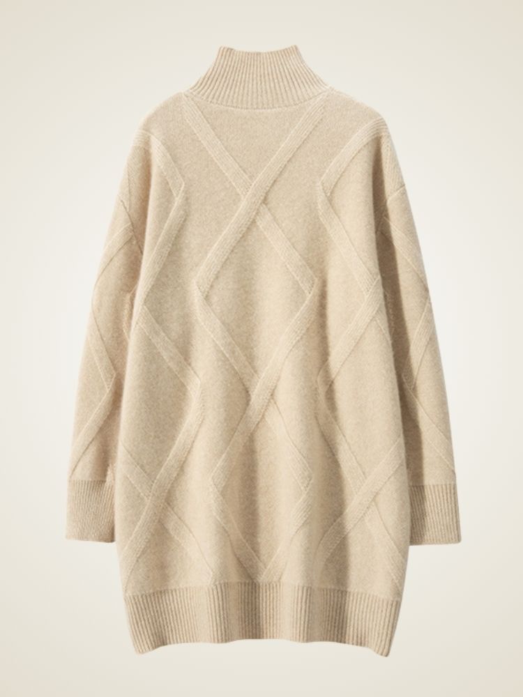 Nerina - Beige Diamond Knit Cashmere Turtleneck | The Cashmere Studio