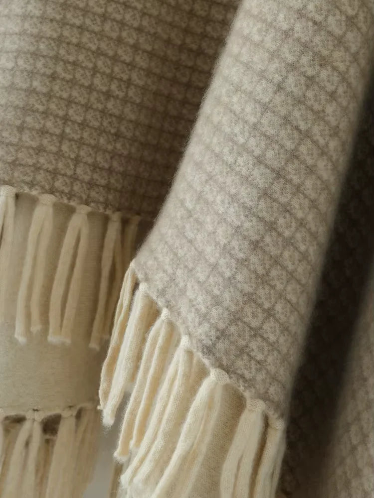 Nathalie - Beige Reversible Hooded Cashmere Cape | The Cashmere Studio