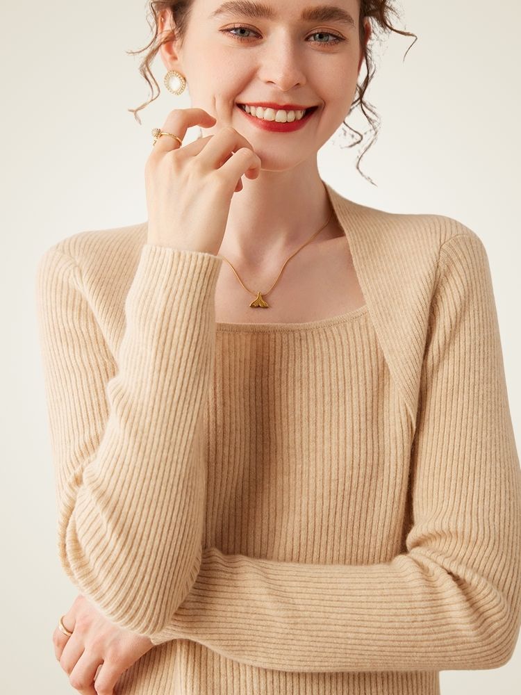Norielle - Beige Ribbed Cashmere Sweater | The Cashmere Studio