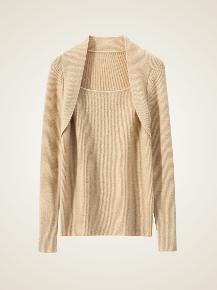 Norielle - Beige Ribbed Cashmere Sweater | The Cashmere Studio