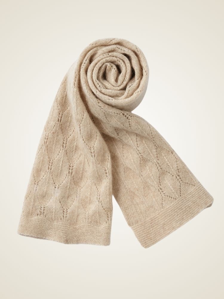 Alie - Beige Lace-Knit Cashmere Scarf | The Cashmere Studio