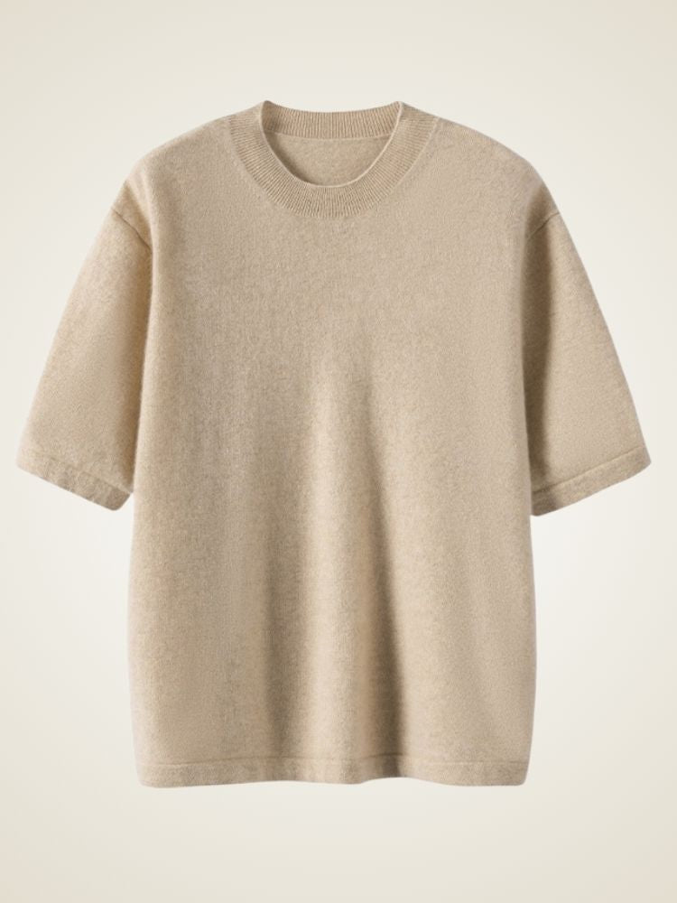 Jisel - Beige Short-Sleeve Cashmere Top | The Cashmere Studio