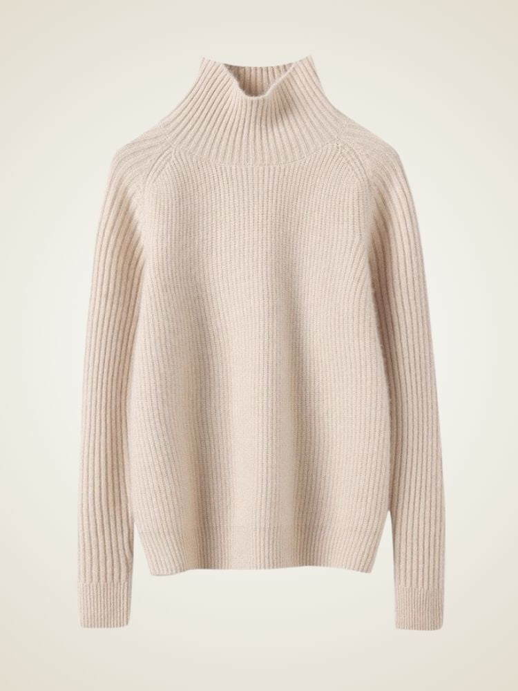 Liora - Beige Ribbed Cashmere Turtleneck | The Cashmere Studio