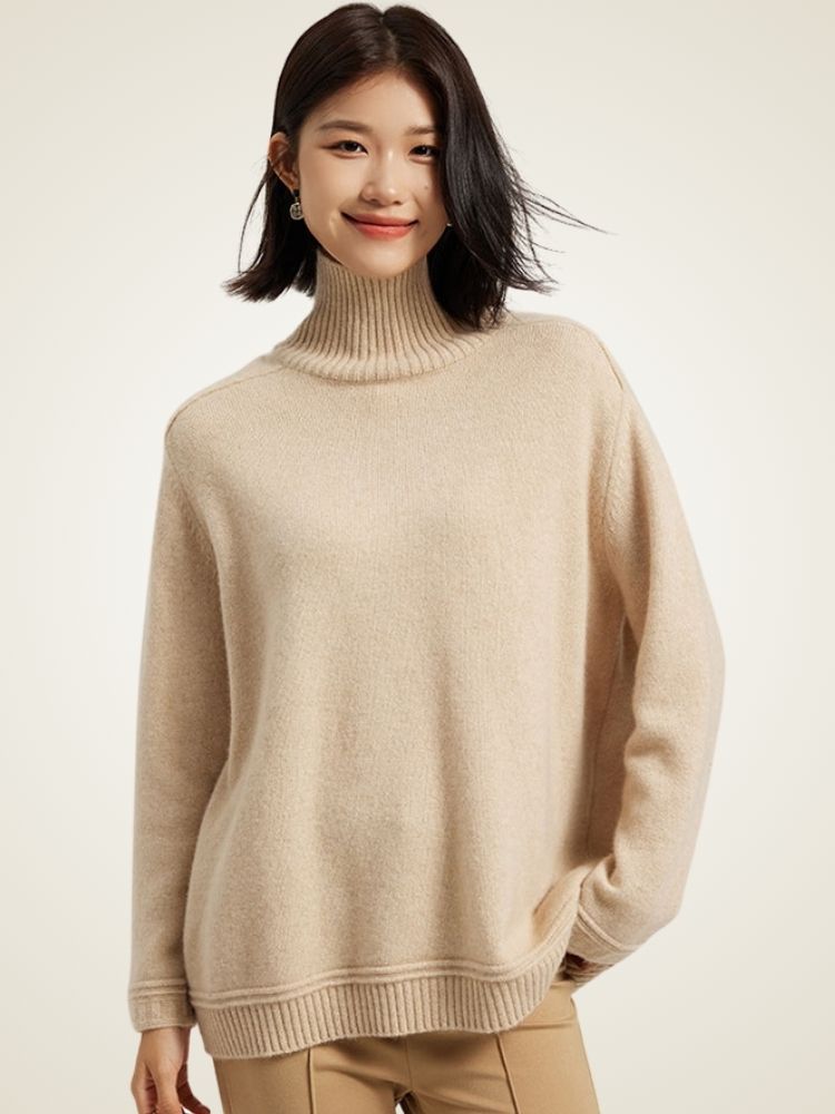 Katerina - Beige Cashmere Turtleneck | The Cashmere Studio