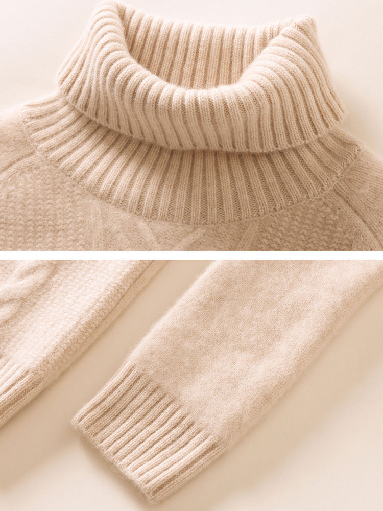 Lucinda - Beige Textured Cashmere Turtleneck | The Cashmere Studio