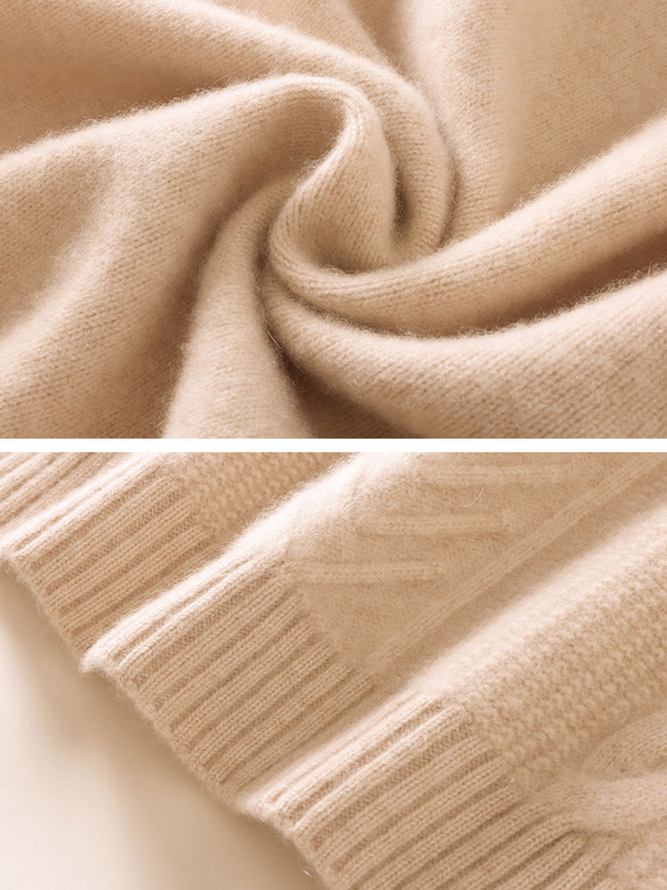 Lucinda - Beige Textured Cashmere Turtleneck | The Cashmere Studio