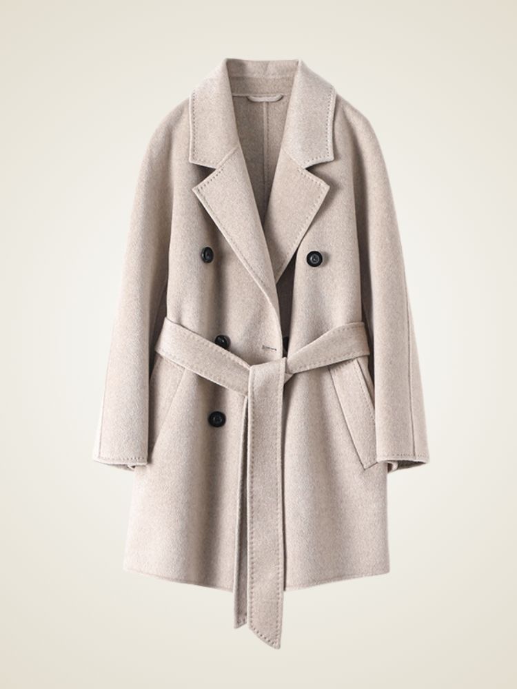 Delara - Beige Double-Breasted Cashmere Coat | The Cashmere Studio