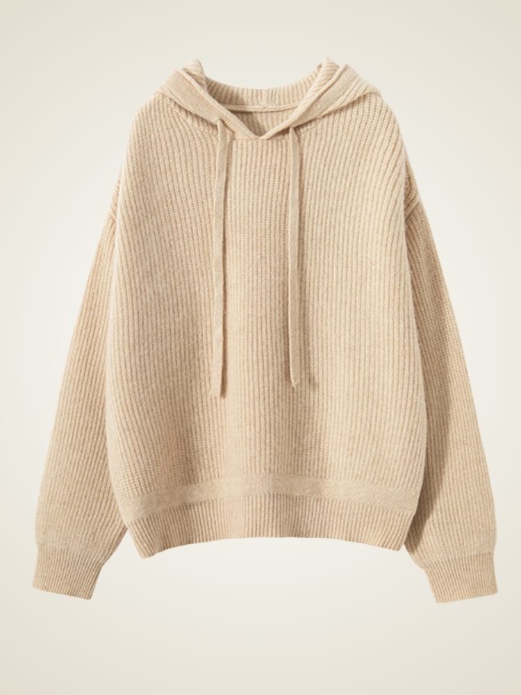 Johanna - Beige Ribbed Cashmere Hoodie | The Cashmere Studio