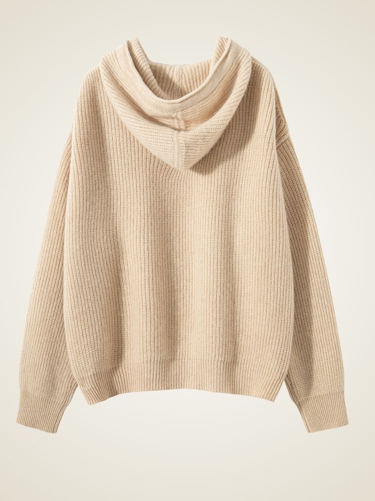 Johanna - Beige Ribbed Cashmere Hoodie | The Cashmere Studio