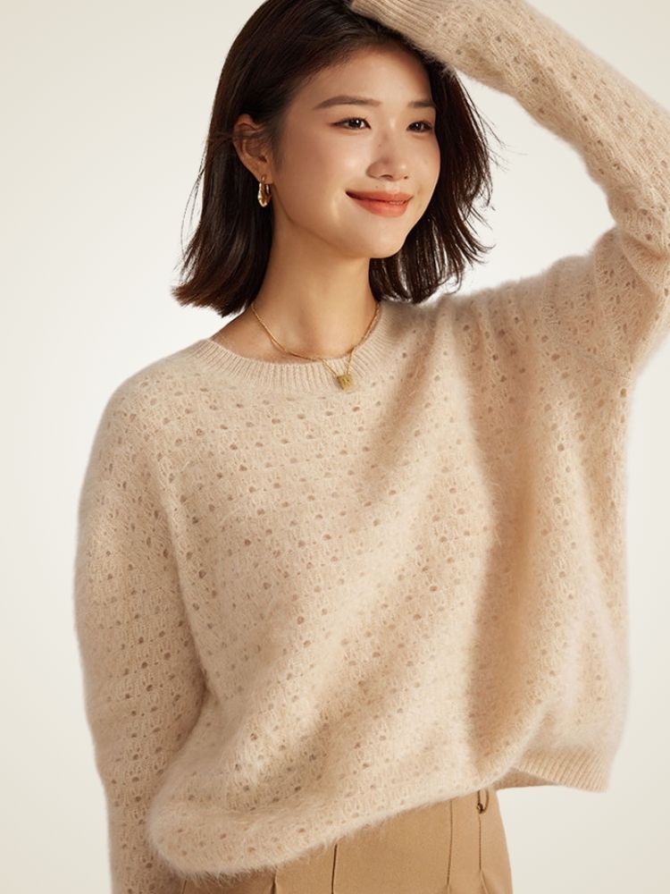 Vaneli - Beige Textured Cashmere Sweater | The Cashmere Studio
