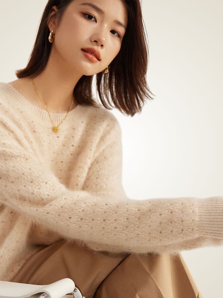 Vaneli - Beige Textured Cashmere Sweater | The Cashmere Studio