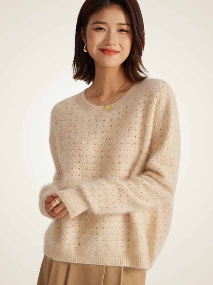 Vaneli - Beige Textured Cashmere Sweater | The Cashmere Studio