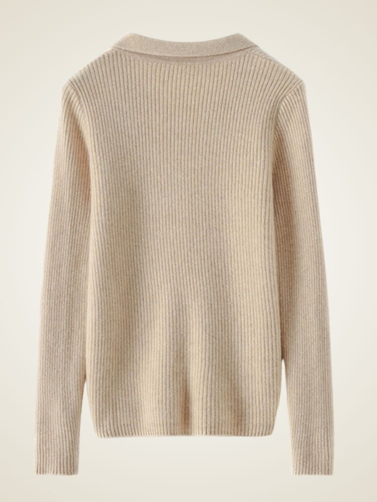 Posie - Beige Ribbed Cashmere Cardigan | The Cashmere Studio
