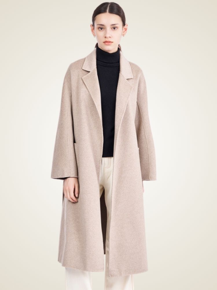 Sofia - Beige Long Cashmere Coat | The Cashmere Studio