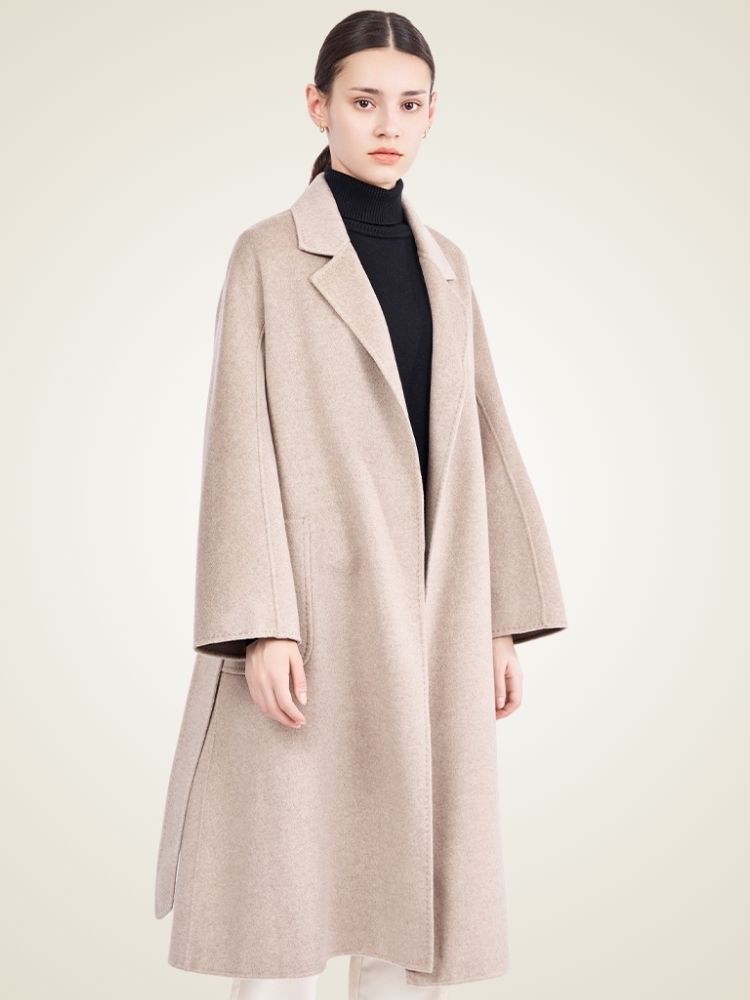 Sofia - Beige Long Cashmere Coat | The Cashmere Studio