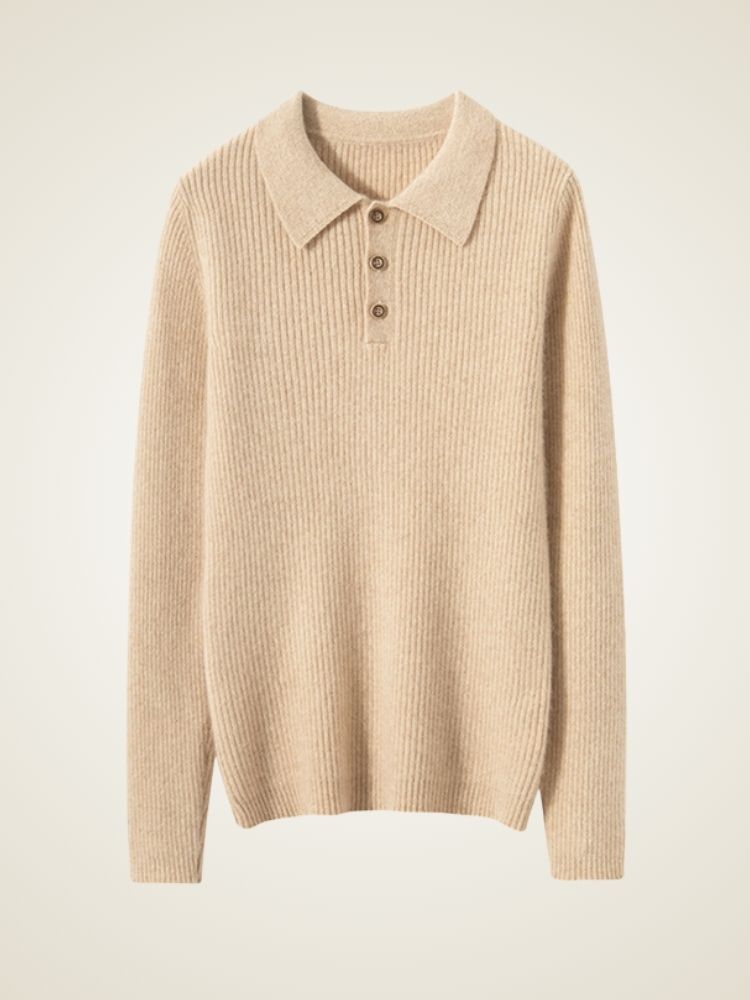 Naeria - Beige Cashmere Polo Sweater | The Cashmere Studio