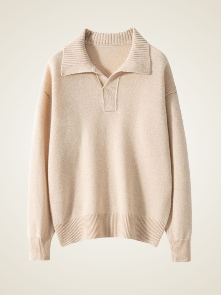 Indessa - Beige Collared Cashmere Pullover | The Cashmere Studio