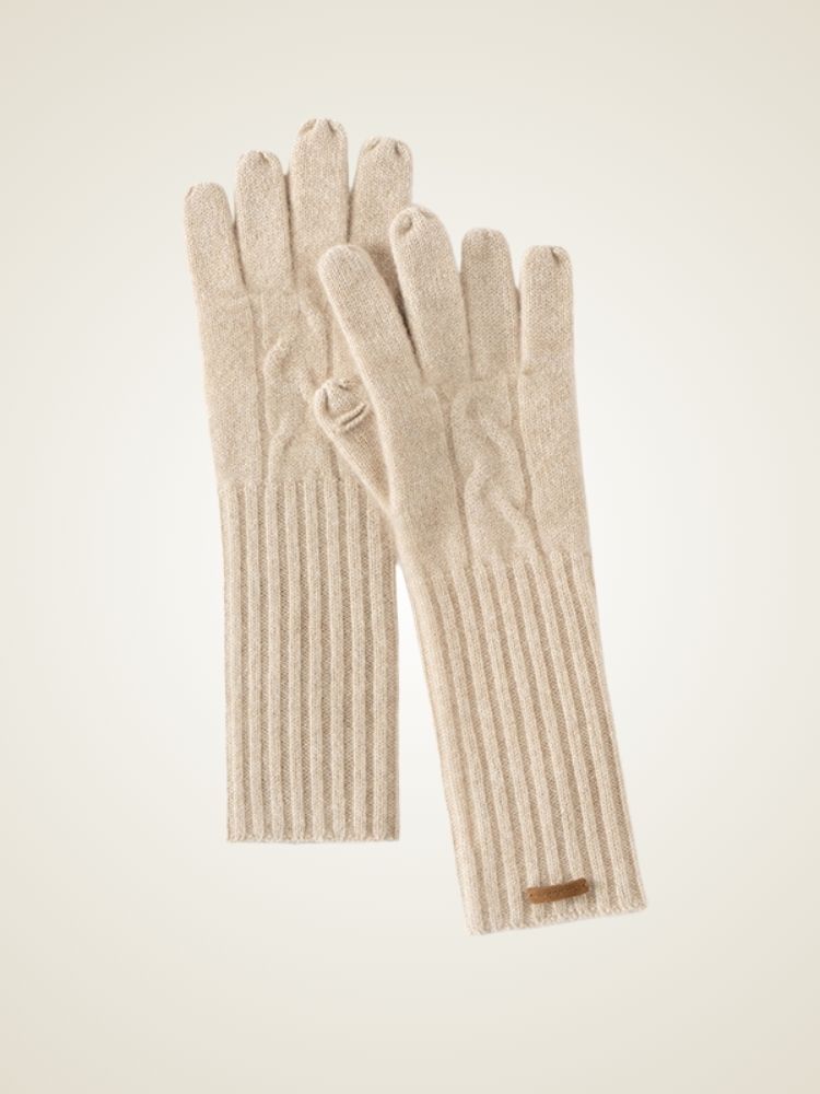 Mari - Beige Classic Cashmere Gloves | The Cashmere Studio