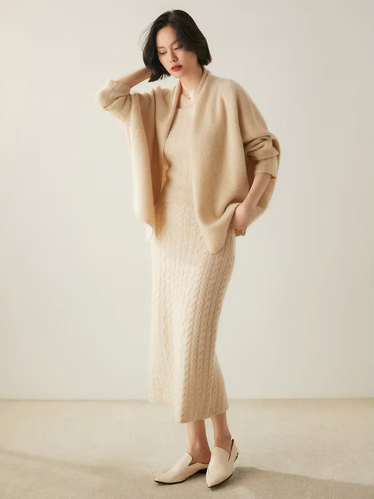 Zoey - Beige Open Front Cashmere Cardigan | The Cashmere Studio