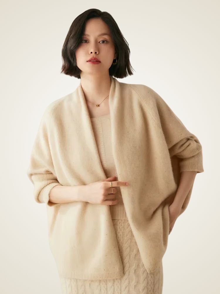 Zoey - Beige Open Front Cashmere Cardigan | The Cashmere Studio