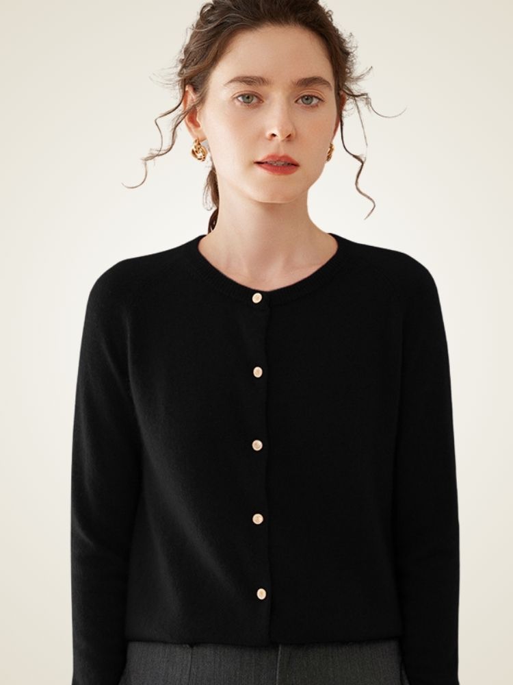 Dana - Black Classic Pure Cashmere Cardigan | The Cashmere Studio