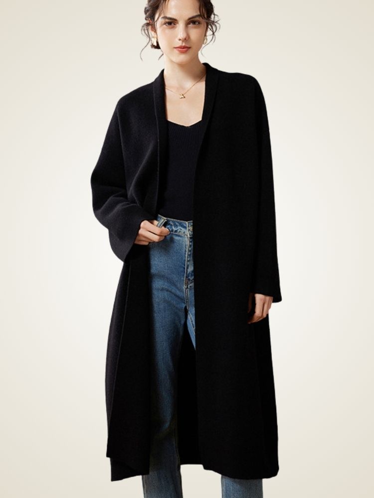 Alix - Black Open-Front Cashmere Coat | The Cashmere Studio