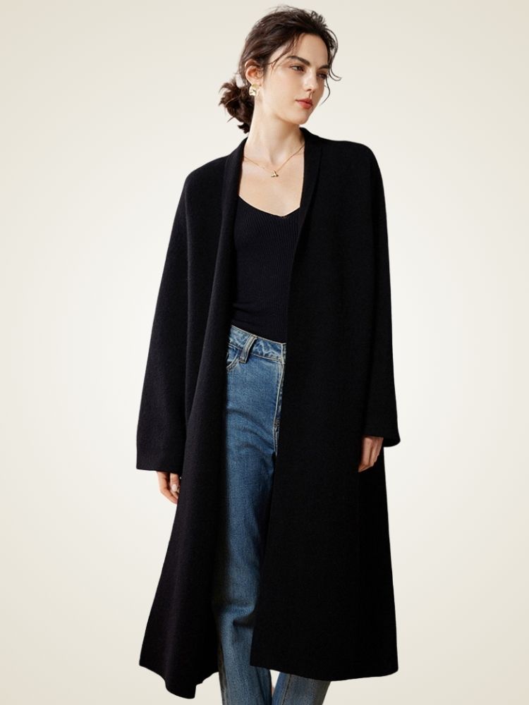 Alix - Black Open-Front Cashmere Coat | The Cashmere Studio