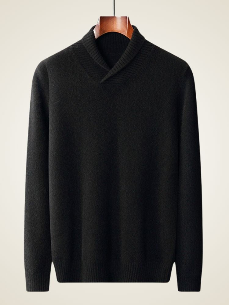 Adrian - Black Shawl Collar Cashmere Sweater | The Cashmere Studio