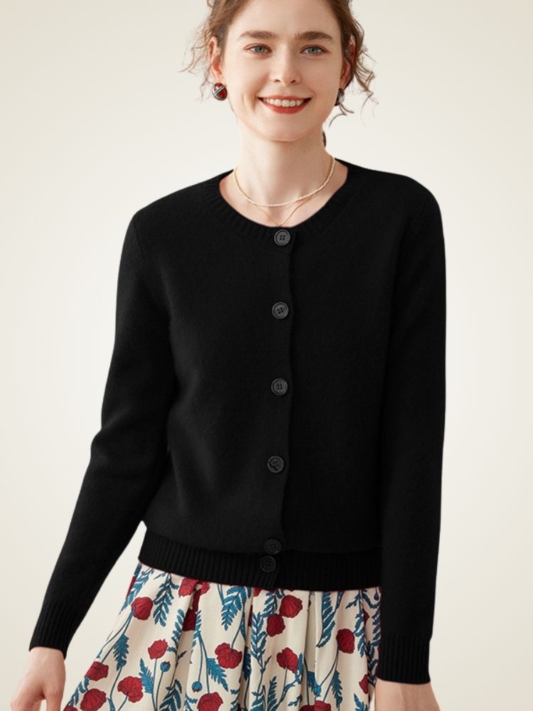 Clotilde - Black Brushed Cashmere Cardigan | The Cashmere Studio
