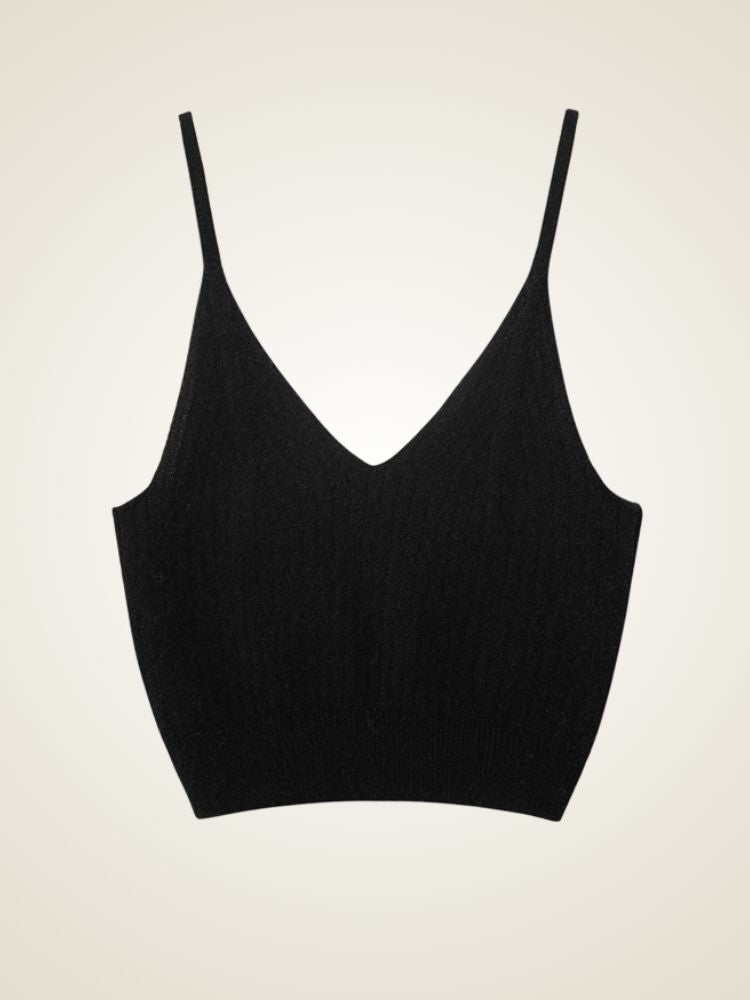 Helaina - Black Ribbed Cashmere Bralette | The Cashmere Studio