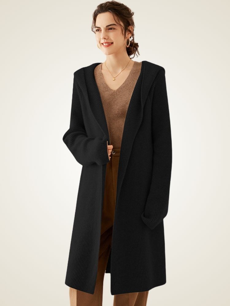 Alura - Black Long Cashmere Cardigan | The Cashmere Studio