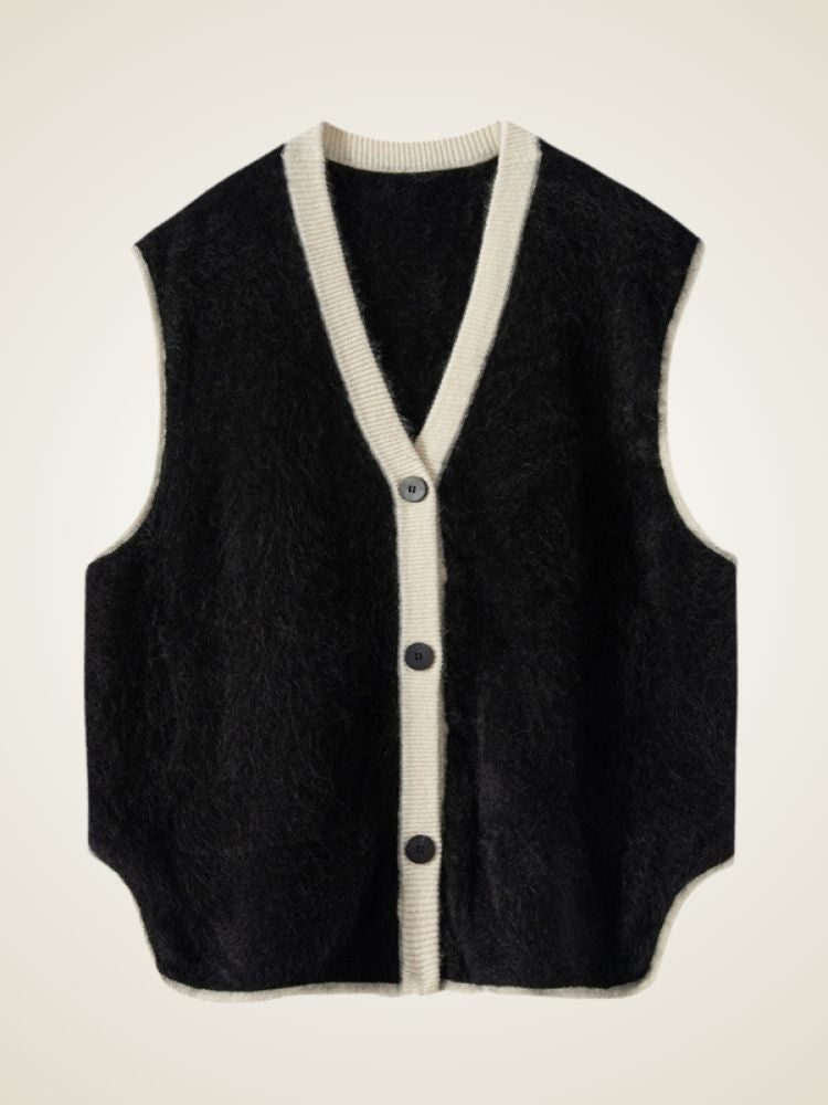 Lisandra - Black Brushed Cashmere Vest | The Cashmere Studio