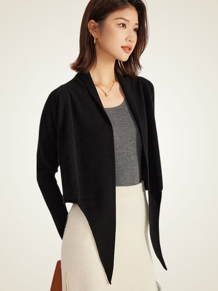 Abilene - Black Tie-Waist Cashmere Wrap Cardigan | The Cashmere Studio