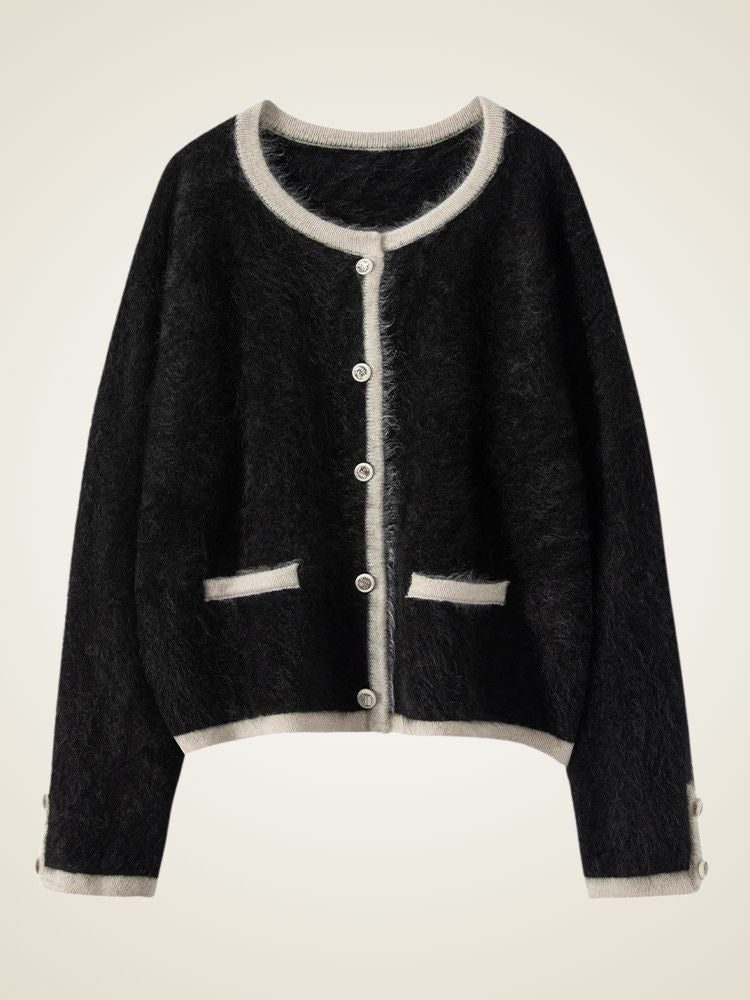 Prisca - Black Brushed Cashmere Cardigan | The Cashmere Studio