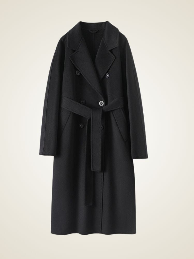 Ayana - Black Double-Breasted Cashmere Coat | The Cashmere Studio
