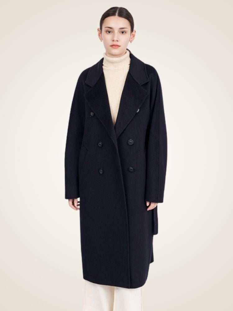 Ayana - Black Double-Breasted Cashmere Coat | The Cashmere Studio