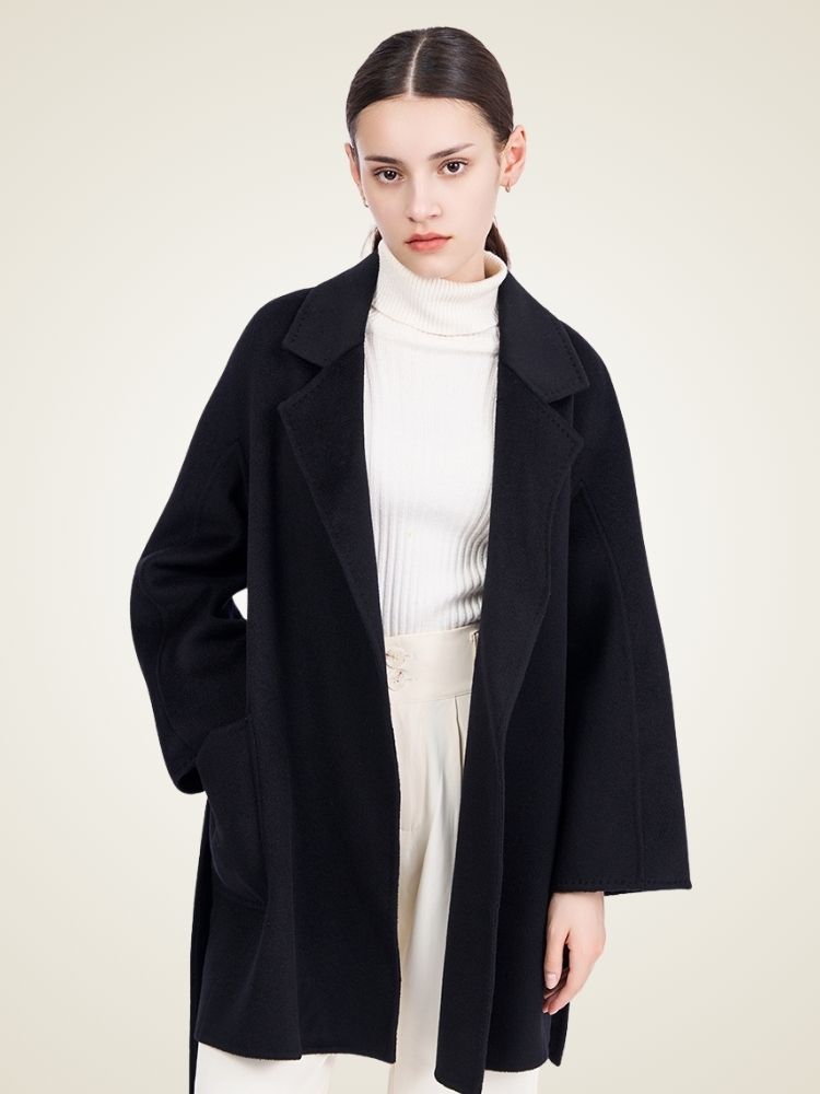 Elliana - Black Classic Cashmere Coat | The Cashmere Studio