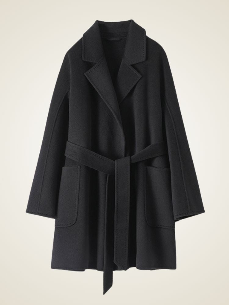 Elliana - Black Classic Cashmere Coat | The Cashmere Studio