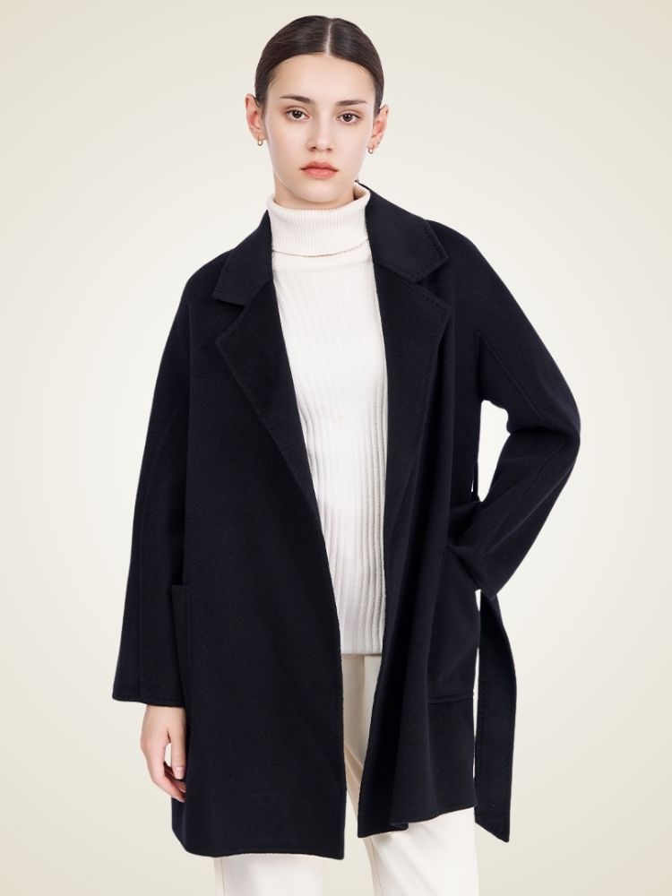 Elliana - Black Classic Cashmere Coat | The Cashmere Studio