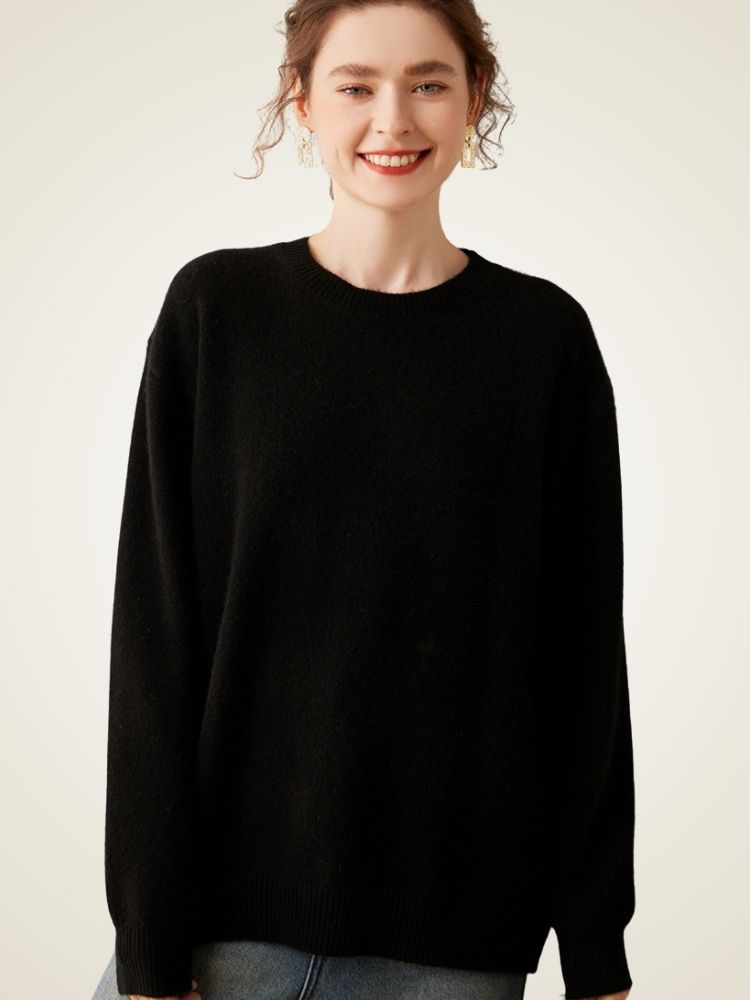 Janeris - Black Crewneck Cashmere Sweater | The Cashmere Studio
