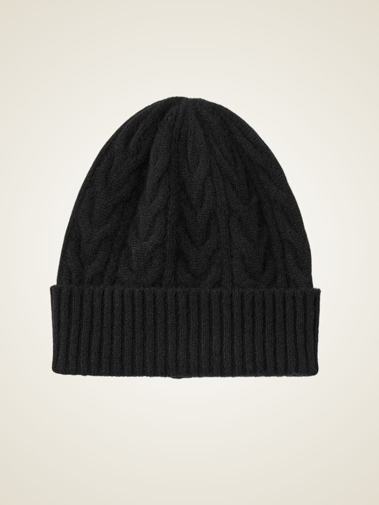 Rensa - Black Cable-Knit Cashmere Beanie | The Cashmere Studio