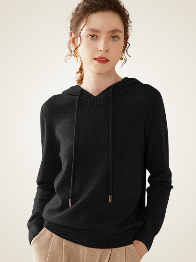 Arietta - Black Cashmere Lounge Hoodie | The Cashmere Studio