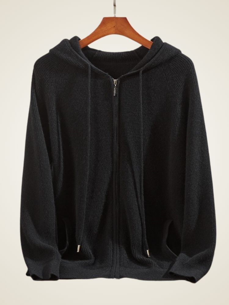 Maverick - Black Zip-Up Cashmere Sweater | The Cashmere Studio