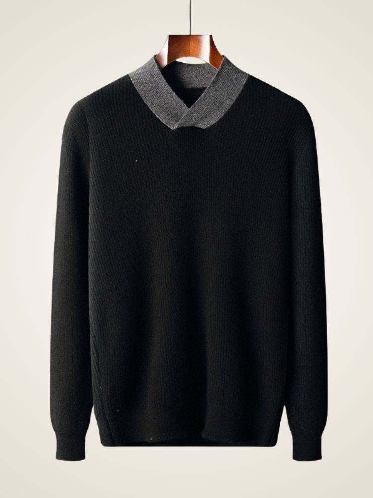 Kade - Black V-Neck Shawl Collar Cashmere Sweater | The Cashmere Studio