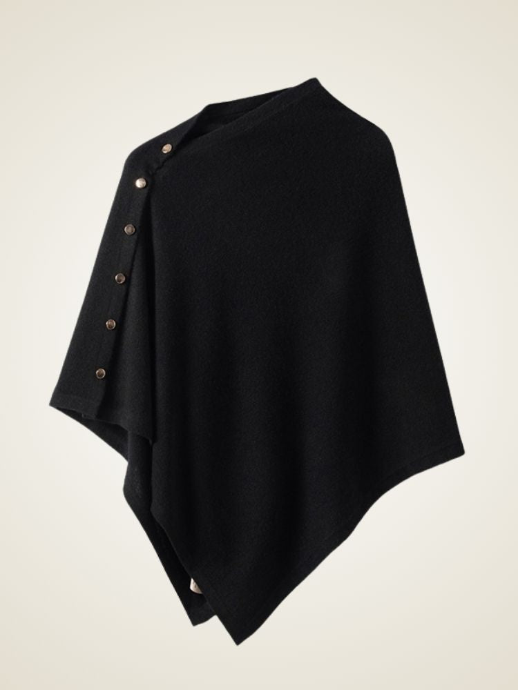 Asta - Black Buttoned Cashmere Poncho | The Cashmere Studio