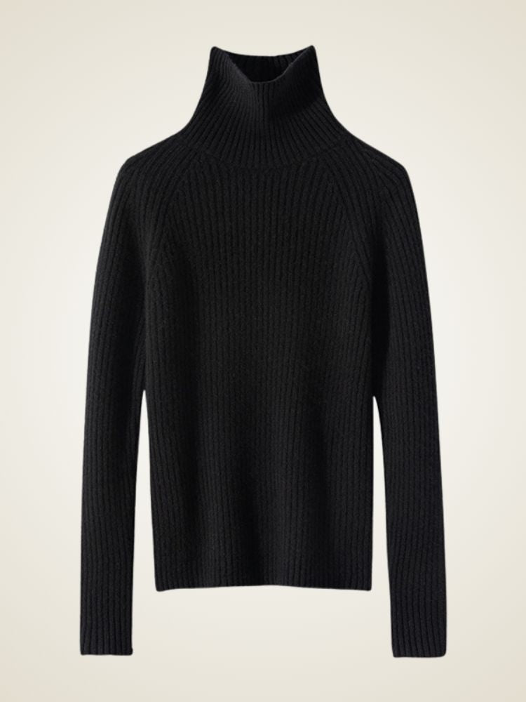 Loretta - Black Ribbed Cashmere Turtleneck | The Cashmere Studio