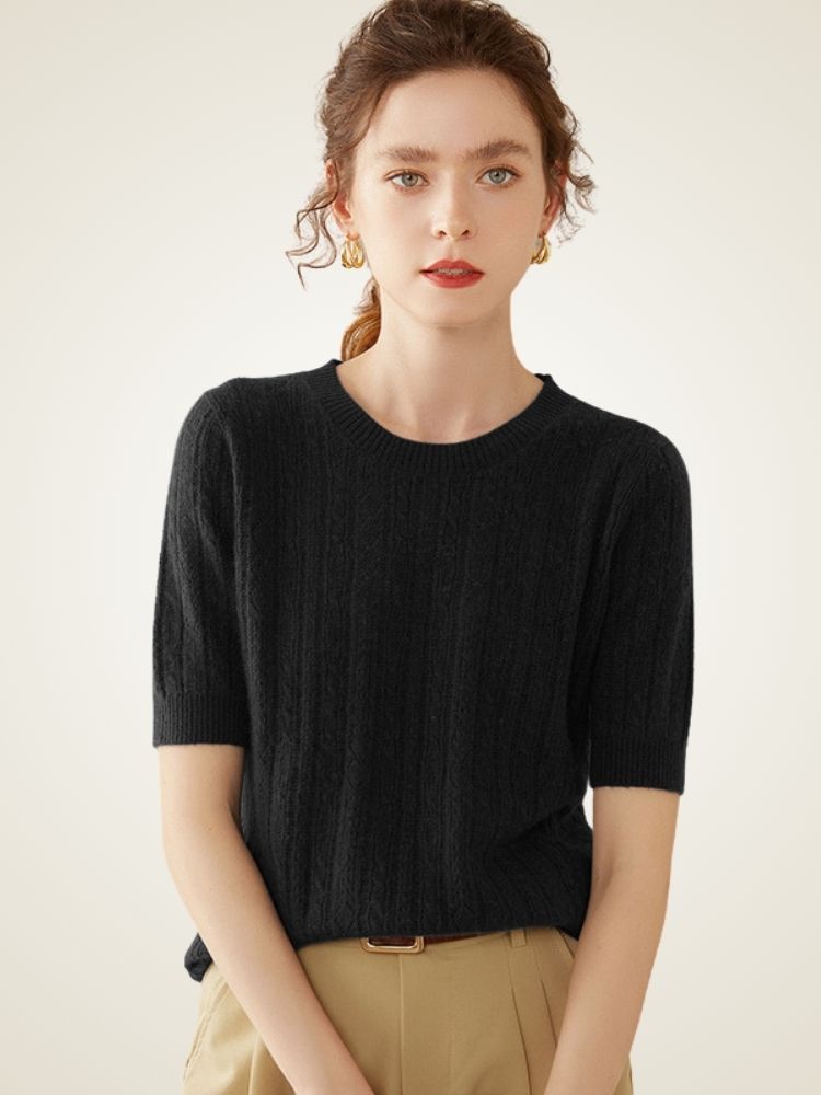 Celandine - Black Short-Sleeve Cashmere Sweater | The Cashmere Studio