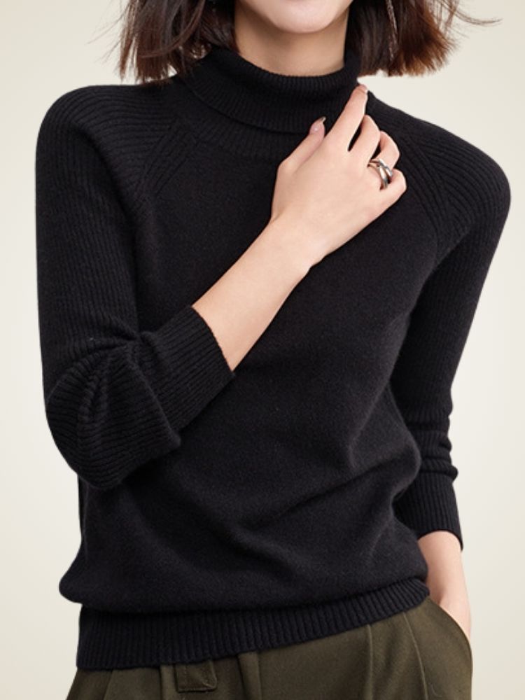 Keeley - Black Ribbed Cashmere Turtleneck | The Cashmere Studio