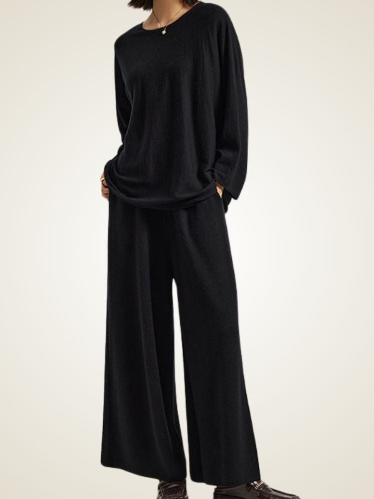 Zaylie - Black Wide Leg Cashmere Pants | The Cashmere Studio