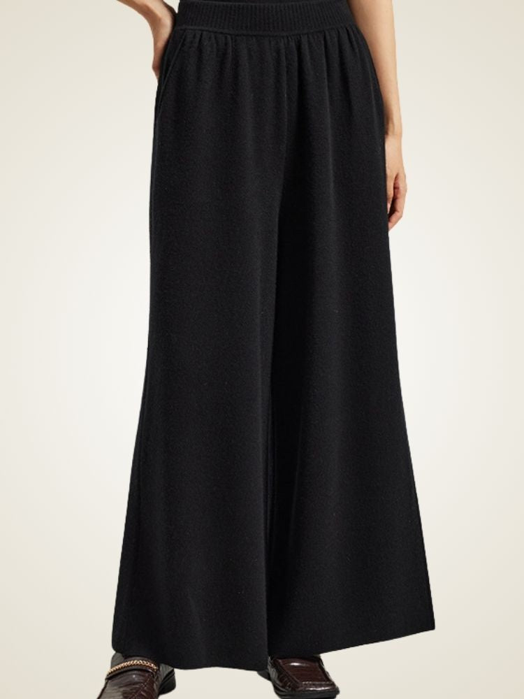 Zaylie - Black Wide Leg Cashmere Pants | The Cashmere Studio